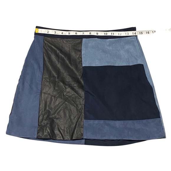 Abercrombie & Fitch Blue Patchwork Faux Leather Suede A-Line Mini Skirt Size 6 - Picture 4 of 6